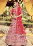 *Красный индийский женский свадебный костюм лехенга (ленга) чоли из шёлка-сырца и фатина, украшенный скрученной шёлковой нитью, вышивкой