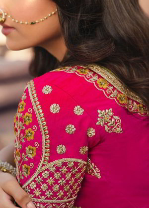 Зелёный и цвета фуксии индийский женский свадебный костюм лехенга (ленга) чоли из шёлка и жаккардовой ткани