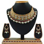 *Бордовое, золотое и красное медное индийское украшение на шею со стразами, перламутровыми бусинками