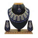 *Золотое и синее индийское украшение на шею со стразами, перламутровыми бусинками