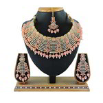 *Золотое и розовое индийское украшение на шею со стразами, перламутровыми бусинками