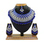 *Золотое и синее индийское украшение на шею со стразами, перламутровыми бусинками