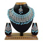 *Золотое и синее индийское украшение на шею со стразами, перламутровыми бусинками