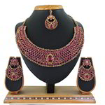 *Золотое и розовое индийское украшение на шею со стразами