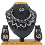 *Чёрное, золотое и серое индийское украшение на шею со стразами