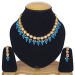 *Золотое и синее индийское украшение на шею с искусственными камнями