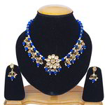 *Золотое и синее индийское украшение на шею с искусственными камнями