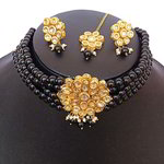 *Чёрное, золотое и серое индийское украшение на шею с искусственными камнями