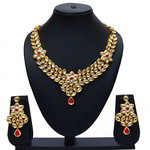 *Бордовое, золотое и красное индийское украшение на шею с искусственными камнями