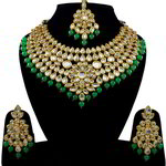 *Зелёное и золотое индийское украшение на шею с искусственными камнями