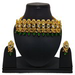 *Зелёное и золотое индийское украшение на шею с искусственными камнями