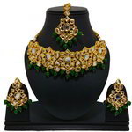 *Зелёное и золотое индийское украшение на шею с искусственными камнями