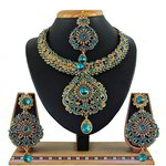 *Золотое и синее индийское украшение на шею со стразами