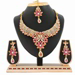 *Золотое и розовое индийское украшение на шею со стразами