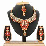 *Бордовое, золотое и красное индийское украшение на шею со стразами