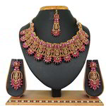 *Золотое и розовое индийское украшение на шею со стразами