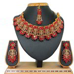 *Бордовое, золотое и красное индийское украшение на шею со стразами