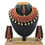 *Бордовое, золотое и красное индийское украшение на шею со стразами