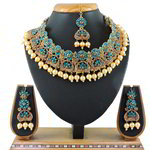 *Золотое и синее индийское украшение на шею со стразами