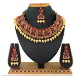 *Бордовое, золотое и красное индийское украшение на шею со стразами