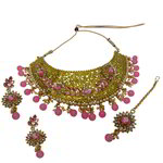 *Золотое и розовое индийское украшение на шею со стразами, искусственными камнями