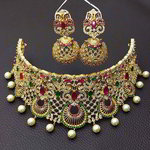 *Разноцветное и золотое индийское украшение на шею со стразами, перламутровыми бусинками