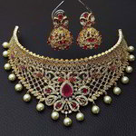 *Разноцветное и золотое индийское украшение на шею со стразами, перламутровыми бусинками