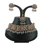 *Чёрное, золотое и серое индийское украшение на шею со стразами, перламутровыми бусинками