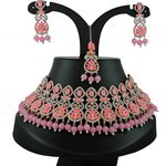 *Золотое и розовое индийское украшение на шею со стразами, перламутровыми бусинками