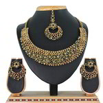 *Зелёное и золотое индийское украшение на шею со стразами