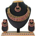 *Золотое и розовое индийское украшение на шею со стразами