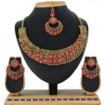 *Бордовое, золотое и красное индийское украшение на шею со стразами