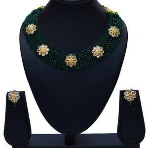 Зелёное и золотое индийское украшение на шею со стразами, искусственными камнями