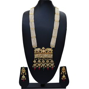 Разноцветный и золотой индийский кулон на шею с искусственными камнями, бисером, перламутровыми бусинками