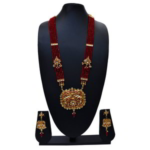 Бордовый, золотой и красный индийский кулон на шею с искусственными камнями, бисером