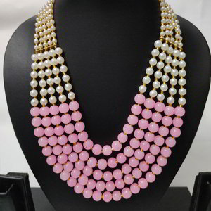 Молочное и золотое индийское украшение на шею с перламутровыми бусинками