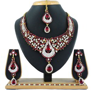 Бордовое, золотое и красное индийское украшение на шею со стразами