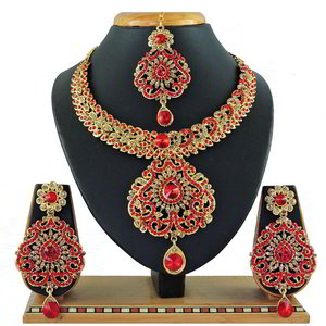 Бордовое, золотое и красное индийское украшение на шею со стразами