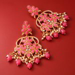 *Золотые и розовые индийские серьги с искусственными камнями