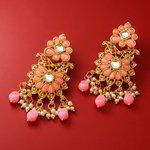 *Золотые и розовые индийские серьги с искусственными камнями