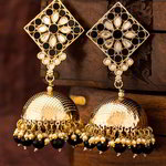 *Чёрные, золотые и серые индийские серьги с искусственными камнями