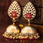 *Бордовые, золотые и красные индийские серьги с искусственными камнями