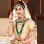 *Зелёный и золотой набор свадебных индийских украшений со стразами, перламутровыми бусинками