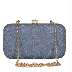 Синяя женская сумочка-клатч, украшенная вышивкой с пайетками