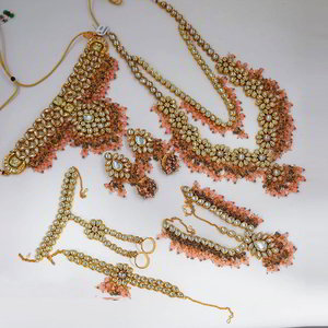 Цвета меди, золотой и розовый набор свадебных индийских украшений из меди со стразами