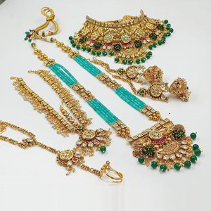 Цвета меди, зелёный и золотой медный набор свадебных индийских украшений со стразами