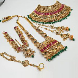 Цвета меди, зелёный и золотой медный набор свадебных индийских украшений со стразами