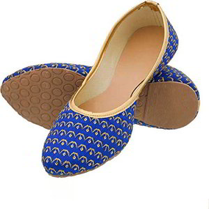 Синяя индийская женская обувь, украшенная скрученной шёлковой нитью с пайетками