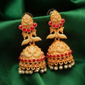 Бордовые, золотые и красные индийские серьги со стразами, перламутровыми бусинками