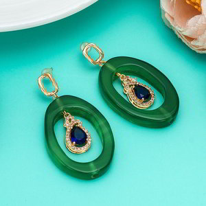 Зелёные и золотые индийские серьги с кристаллами